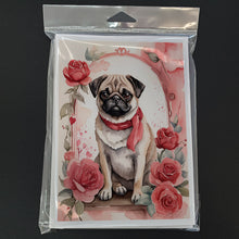 Load image into Gallery viewer, Pug Valentine Roses Greeting Cards - Blank Note Cards – 8-Pack of Artist-Designed Cards with Envelopes