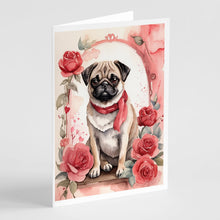Load image into Gallery viewer, Pug Valentine Roses Greeting Cards - Blank Note Cards – 8-Pack of Artist-Designed Cards with Envelopes