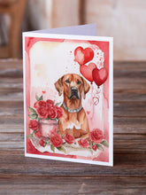 Load image into Gallery viewer, Rhodesian Ridgeback Valentine Roses Greeting Cards - Blank Note Cards – 8-Pack of Artist-Designed Cards with Envelopes
