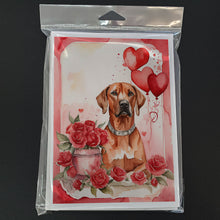 Load image into Gallery viewer, Rhodesian Ridgeback Valentine Roses Greeting Cards - Blank Note Cards – 8-Pack of Artist-Designed Cards with Envelopes