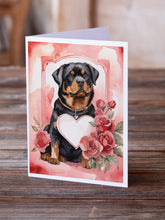 Load image into Gallery viewer, Rottweiler Valentine Roses Greeting Cards - Blank Note Cards – 8-Pack of Artist-Designed Cards with Envelopes