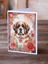Load image into Gallery viewer, Saint Bernard Valentine Roses Greeting Cards - Blank Note Cards – 8-Pack of Artist-Designed Cards with Envelopes