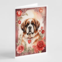 Load image into Gallery viewer, Saint Bernard Valentine Roses Greeting Cards - Blank Note Cards – 8-Pack of Artist-Designed Cards with Envelopes