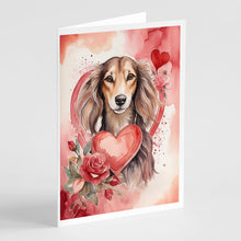 Load image into Gallery viewer, Saluki Valentine Roses Greeting Cards - Blank Note Cards – 8-Pack of Artist-Designed Cards with Envelopes