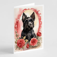 Load image into Gallery viewer, Scottish Terrier Valentine Roses Greeting Cards - Blank Note Cards – 8-Pack of Artist-Designed Cards with Envelopes