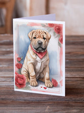 Load image into Gallery viewer, Shar Pei Valentine Roses Greeting Cards - Blank Note Cards – 8-Pack of Artist-Designed Cards with Envelopes