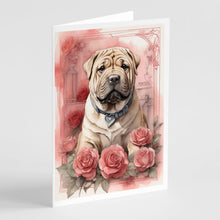 Load image into Gallery viewer, Shar Pei Valentine Roses Greeting Cards - Blank Note Cards – 8-Pack of Artist-Designed Cards with Envelopes