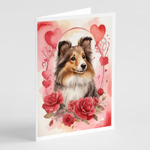 Load image into Gallery viewer, Sheltie Valentine Roses Greeting Cards - Blank Note Cards – 8-Pack of Artist-Designed Cards with Envelopes