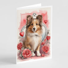 Load image into Gallery viewer, Sheltie Valentine Roses Greeting Cards - Blank Note Cards – 8-Pack of Artist-Designed Cards with Envelopes