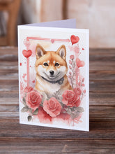 Load image into Gallery viewer, Shiba Inu Valentine Roses Greeting Cards - Blank Note Cards – 8-Pack of Artist-Designed Cards with Envelopes