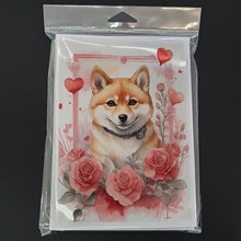Load image into Gallery viewer, Shiba Inu Valentine Roses Greeting Cards - Blank Note Cards – 8-Pack of Artist-Designed Cards with Envelopes
