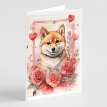 Load image into Gallery viewer, Shiba Inu Valentine Roses Greeting Cards - Blank Note Cards – 8-Pack of Artist-Designed Cards with Envelopes