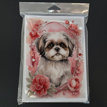 Load image into Gallery viewer, Shih Tzu Valentine Roses Greeting Cards - Blank Note Cards – 8-Pack of Artist-Designed Cards with Envelopes