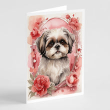 Load image into Gallery viewer, Shih Tzu Valentine Roses Greeting Cards - Blank Note Cards – 8-Pack of Artist-Designed Cards with Envelopes