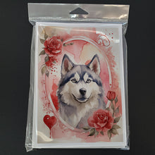 Load image into Gallery viewer, Siberian Husky Valentine Roses Greeting Cards - Blank Note Cards – 8-Pack of Artist-Designed Cards with Envelopes