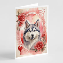 Load image into Gallery viewer, Siberian Husky Valentine Roses Greeting Cards - Blank Note Cards – 8-Pack of Artist-Designed Cards with Envelopes
