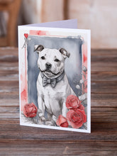 Load image into Gallery viewer, Staffordshire Bull Terrier Valentine Roses Greeting Cards - Blank Note Cards – 8-Pack of Artist-Designed Cards with Envelopes