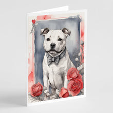 Load image into Gallery viewer, Staffordshire Bull Terrier Valentine Roses Greeting Cards - Blank Note Cards – 8-Pack of Artist-Designed Cards with Envelopes