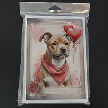 Load image into Gallery viewer, Staffordshire Bull Terrier Valentine Roses Greeting Cards - Blank Note Cards – 8-Pack of Artist-Designed Cards with Envelopes