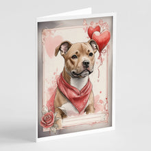 Load image into Gallery viewer, Staffordshire Bull Terrier Valentine Roses Greeting Cards - Blank Note Cards – 8-Pack of Artist-Designed Cards with Envelopes