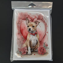 Load image into Gallery viewer, Staffordshire Bull Terrier Valentine Roses Greeting Cards - Blank Note Cards – 8-Pack of Artist-Designed Cards with Envelopes