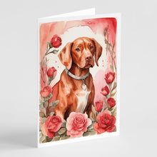Load image into Gallery viewer, Vizsla Valentine Roses Greeting Cards - Blank Note Cards – 8-Pack of Artist-Designed Cards with Envelopes