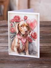 Load image into Gallery viewer, Vizsla Valentine Roses Greeting Cards - Blank Note Cards – 8-Pack of Artist-Designed Cards with Envelopes