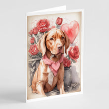 Load image into Gallery viewer, Vizsla Valentine Roses Greeting Cards - Blank Note Cards – 8-Pack of Artist-Designed Cards with Envelopes