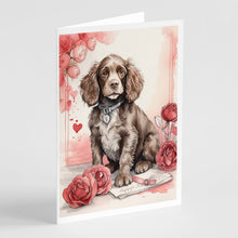 Load image into Gallery viewer, Water Spaniel Valentine Roses Greeting Cards - Blank Note Cards – 8-Pack of Artist-Designed Cards with Envelopes