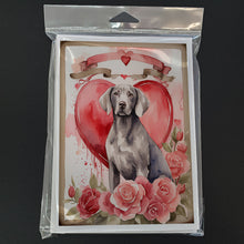 Load image into Gallery viewer, Weimaraner Valentine Roses Greeting Cards - Blank Note Cards – 8-Pack of Artist-Designed Cards with Envelopes