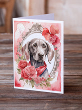 Load image into Gallery viewer, Weimaraner Valentine Roses Greeting Cards - Blank Note Cards – 8-Pack of Artist-Designed Cards with Envelopes