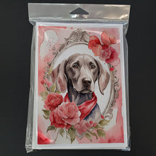 Load image into Gallery viewer, Weimaraner Valentine Roses Greeting Cards - Blank Note Cards – 8-Pack of Artist-Designed Cards with Envelopes