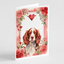 Load image into Gallery viewer, Welsh Springer Spaniel Valentine Roses Greeting Cards - Blank Note Cards – 8-Pack of Artist-Designed Cards with Envelopes