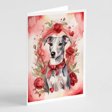 Load image into Gallery viewer, Whippet Valentine Roses Greeting Cards - Blank Note Cards – 8-Pack of Artist-Designed Cards with Envelopes