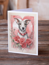 Load image into Gallery viewer, Whippet Valentine Roses Greeting Cards - Blank Note Cards – 8-Pack of Artist-Designed Cards with Envelopes