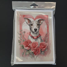 Load image into Gallery viewer, Whippet Valentine Roses Greeting Cards - Blank Note Cards – 8-Pack of Artist-Designed Cards with Envelopes