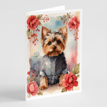 Load image into Gallery viewer, Yorkshire Terrier Valentine Roses Greeting Cards - Blank Note Cards – 8-Pack of Artist-Designed Cards with Envelopes