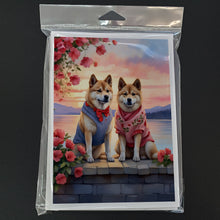 Load image into Gallery viewer, Akita Two Hearts Greeting Cards - Blank Note Cards – 8-Pack of Artist-Designed Cards with Envelopes
