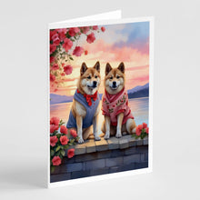Load image into Gallery viewer, Akita Two Hearts Greeting Cards - Blank Note Cards – 8-Pack of Artist-Designed Cards with Envelopes