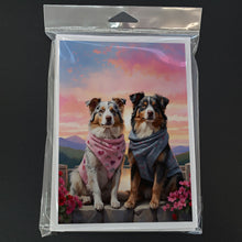 Load image into Gallery viewer, Australian Shepherd Two Hearts Greeting Cards - Blank Note Cards – 8-Pack of Artist-Designed Cards with Envelopes