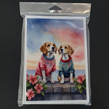 Load image into Gallery viewer, Beagle Two Hearts Greeting Cards - Blank Note Cards – 8-Pack of Artist-Designed Cards with Envelopes