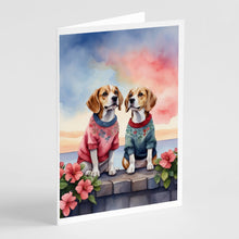 Load image into Gallery viewer, Beagle Two Hearts Greeting Cards - Blank Note Cards – 8-Pack of Artist-Designed Cards with Envelopes