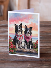 Load image into Gallery viewer, Border Collie Two Hearts Greeting Cards - Blank Note Cards – 8-Pack of Artist-Designed Cards with Envelopes