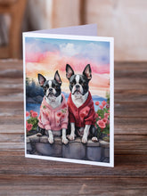 Load image into Gallery viewer, Boston Terrier Two Hearts Greeting Cards - Blank Note Cards – 8-Pack of Artist-Designed Cards with Envelopes