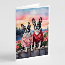 Load image into Gallery viewer, Boston Terrier Two Hearts Greeting Cards - Blank Note Cards – 8-Pack of Artist-Designed Cards with Envelopes