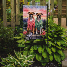 Load image into Gallery viewer, Boxer Two Hearts Garden Flag –  Romantic Dog Pair with Sunset &amp; Mountain Background