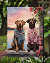 Load image into Gallery viewer, Chesapeake Bay Retriever Two Hearts Garden Flag –  Romantic Dog Pair with Sunset &amp; Mountain Background