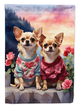 Load image into Gallery viewer, Chihuahua Two Hearts Garden Flag –  Romantic Dog Pair with Sunset &amp; Mountain Background