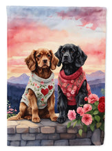 Load image into Gallery viewer, Cocker Spaniel Two Hearts Garden Flag –  Romantic Dog Pair with Sunset &amp; Mountain Background
