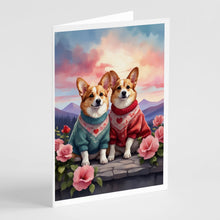 Load image into Gallery viewer, Corgi Two Hearts Greeting Cards - Blank Note Cards – 8-Pack of Artist-Designed Cards with Envelopes